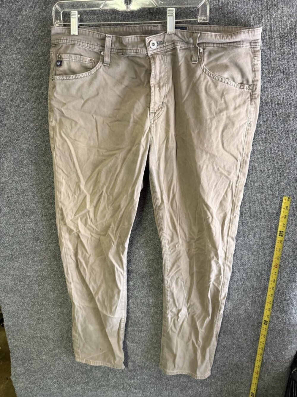 AG Adriano Goldschmied Pants Mens 38x32 Beige Khaki Stretch Casual 5 Pocket